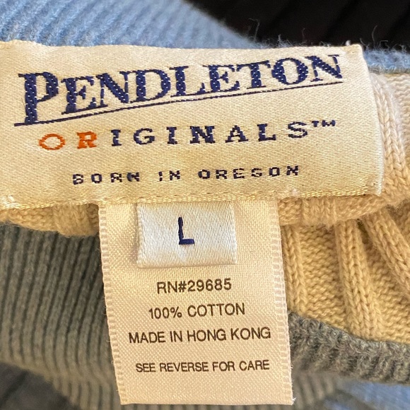 Pendleton Originals Womens Cotton Wide Stripe Ribbed Mock T Neck Blues Gray / L - Picture 8 of 9